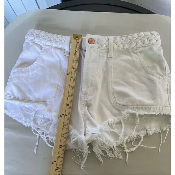 Abercrombie & Fitch High Rise Braided Waist Fringe Hem Festival Shorts White Sz4 - Image 4