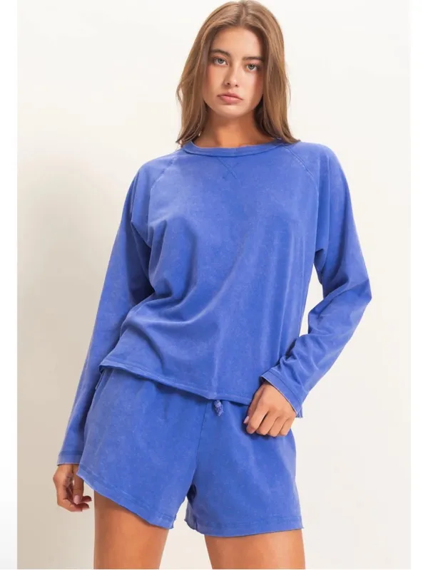 Double Zero Mineral Wash Raw Edge Lounge Set Cobalt Blue – Medium - Image 2