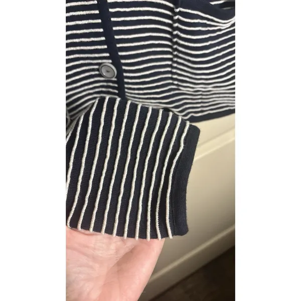 Brooks Brothers Supima Cotton Nautical Cardigan‎ Sweater XL Navy/White Striped - Image 5
