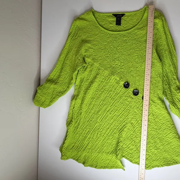 Ali Miles Womens‎ Lime Green Textured Button Accent Roll Tab Sleeve Tunic Top L - Image 8