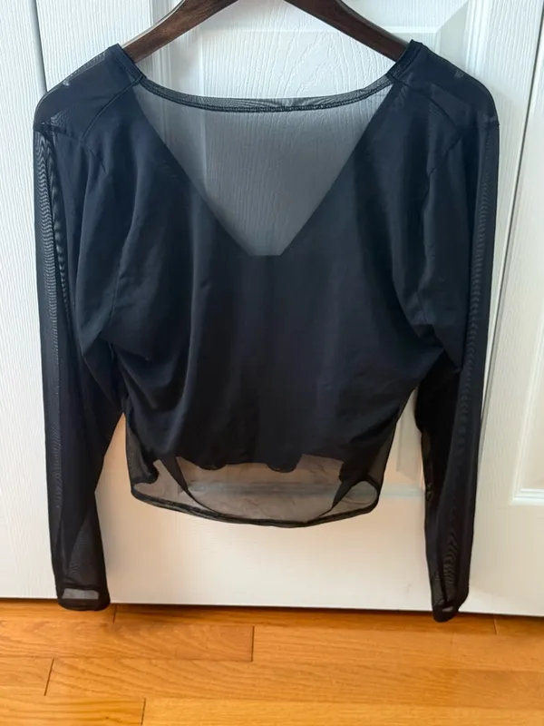 Abercrombie & Fitch Long Sleeve Mesh Top in Black - Image 3