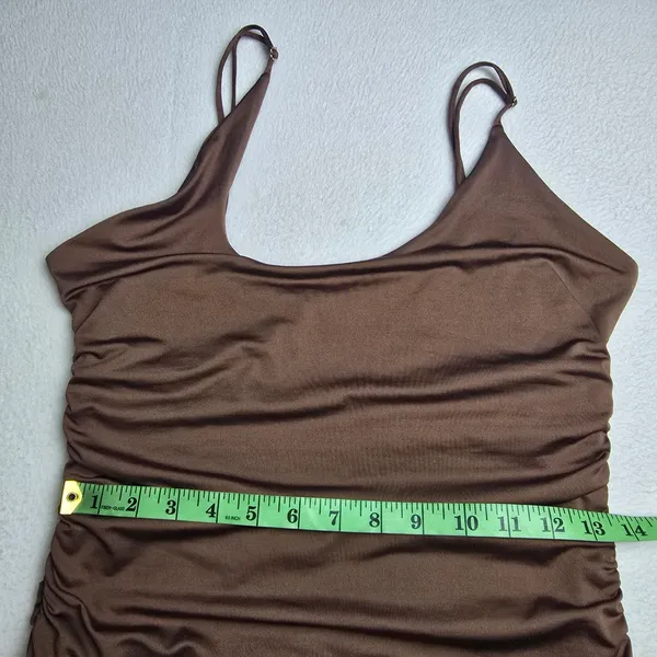 Oh Polly 37Y Chocolate Brown Ruched Bodycon Mini Dress Adjustable Straps US‎ 8 - Image 8
