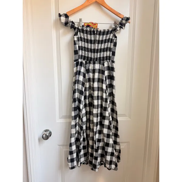 Reformation Hattie Off Shoulder Linen Midi Dress US 0 Gingham Europe Vacation‎ - Image 5