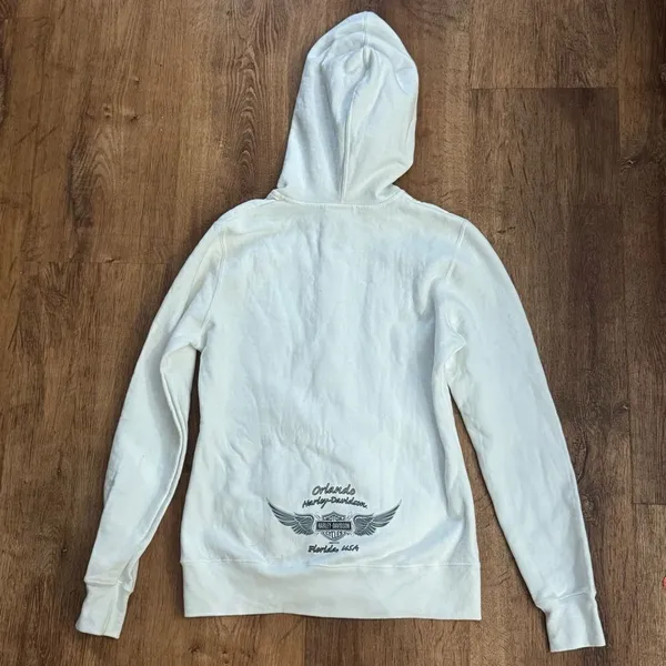 Harley Davidson White Zip Up Hoodie Sweatshirt Women’s Small - Image 5