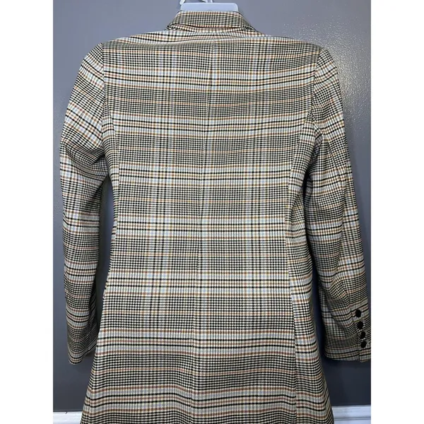 Marled Blazer Womens S Beige Plaid Double Breasted Lined Notch Lapel Jacket - Image 6