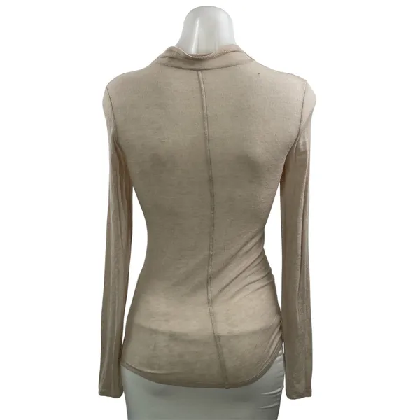Aritzia Babaton Beige Wool V Neck Long Sleeve Henley T Shirt Tee Top Size XXS - Image 3