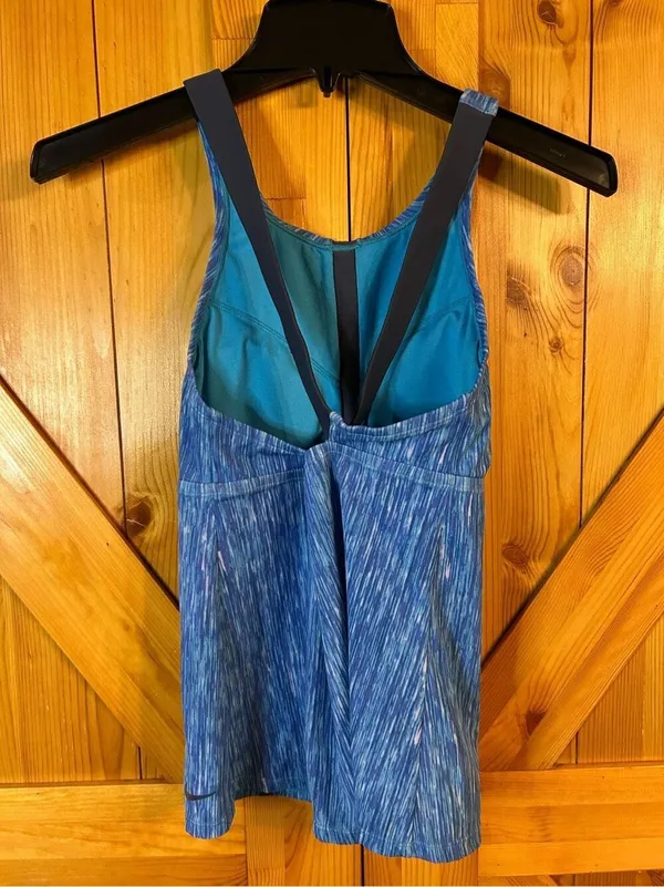 Nike Womens Small Tank Top High Neck Teal Blue Mesh Strappy Padded Bra Athletic - Image 2