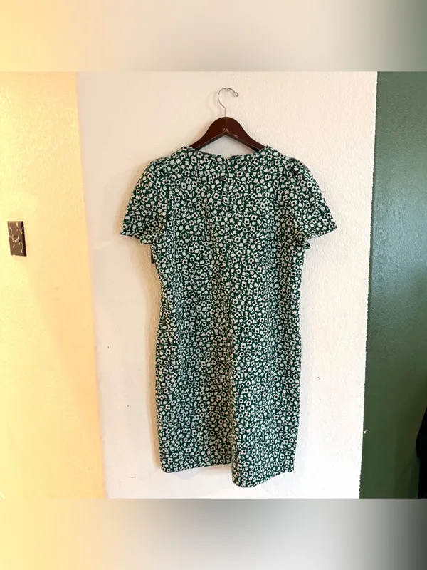 Ann Taylor Womens Dress Green White Mini Floral Mofit Back Zip Size 12 - Image 2
