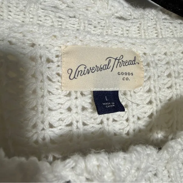Universal Threads Ivory Crocheted S/S Sweater Colorblock Granny Square Sleeves L - Image 2