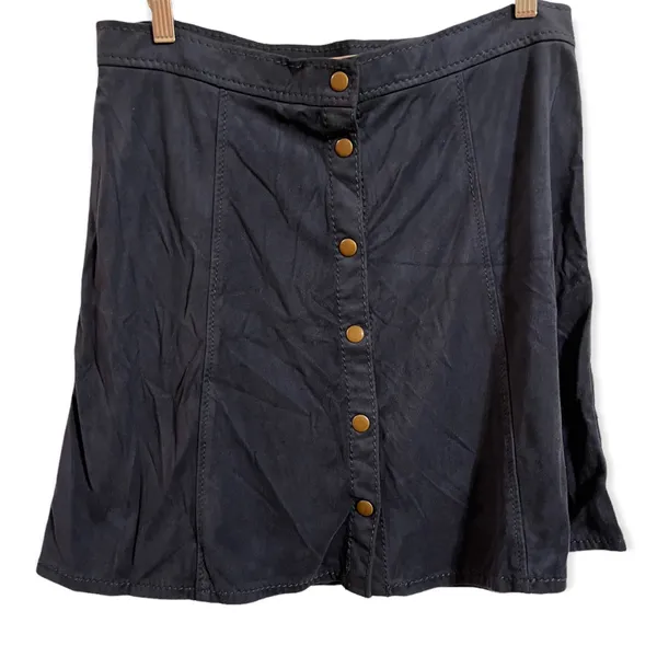 Deep Blue Button Down Faux Suede Mini Skirt Size Medium - Image 2