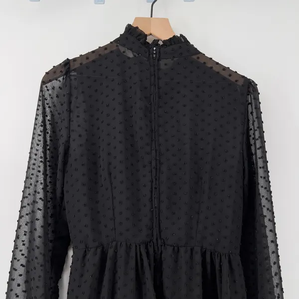 Altar'd State Mini Dress Swiss Dot Ruffle Mock Neck Long Sleeve Black Women XL‎ - Image 4