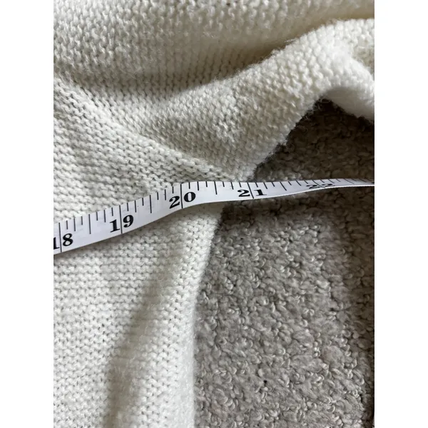 Azure Cardigan Sweater L Cream Vintage Tie Neck Ribbed Knit Open Front USA Made - Image 5