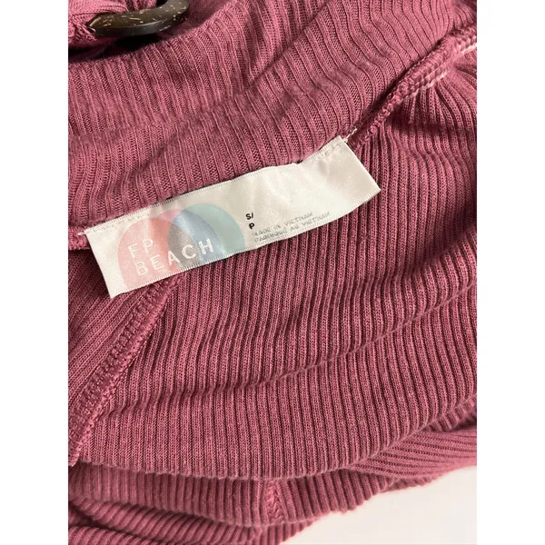 Free People FP Beach Jumpsuit Overalls Small Mauve Ribbed Linen Blend - Image 7