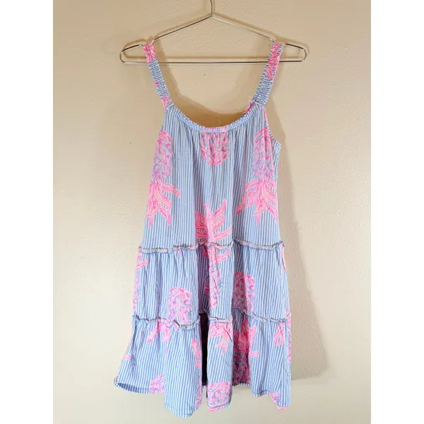 Lilly Pulitzer Dress Womens Small Blue Pink Striped Pineapple Tiered Knit 001688 - Image 8