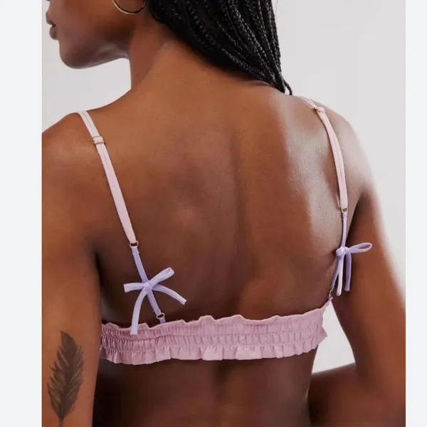 Free‎ People Small Gia Triangle Bralette Lavender Pink Floral Lace Coquette - Image 6