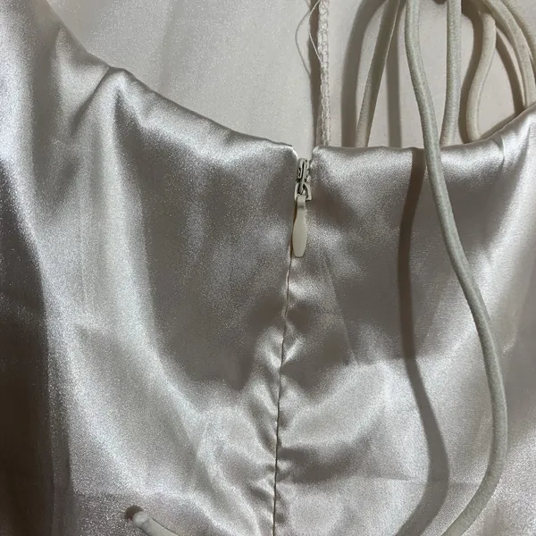 Unbranded Satin‎ Romper Women S Champagne Cowl Neck Lace Up Back Tiered Ruffle - Image 8