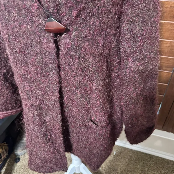 Peter Nygard Womens Coat Mohair Alpaca Wool Reversible Burgundy Jacket sz‎ 14 - Image 5