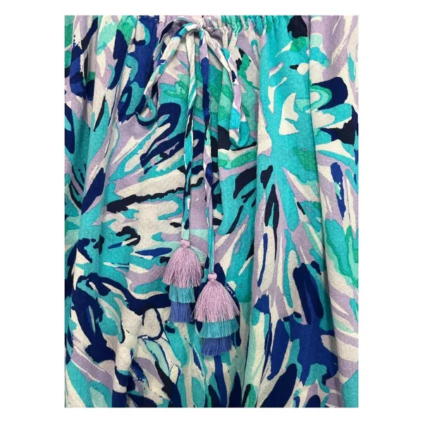 Lilly Pulitzer Top Womens Medium Blue Floral Tropical Coastal Peasant Boho Beach - Image 4