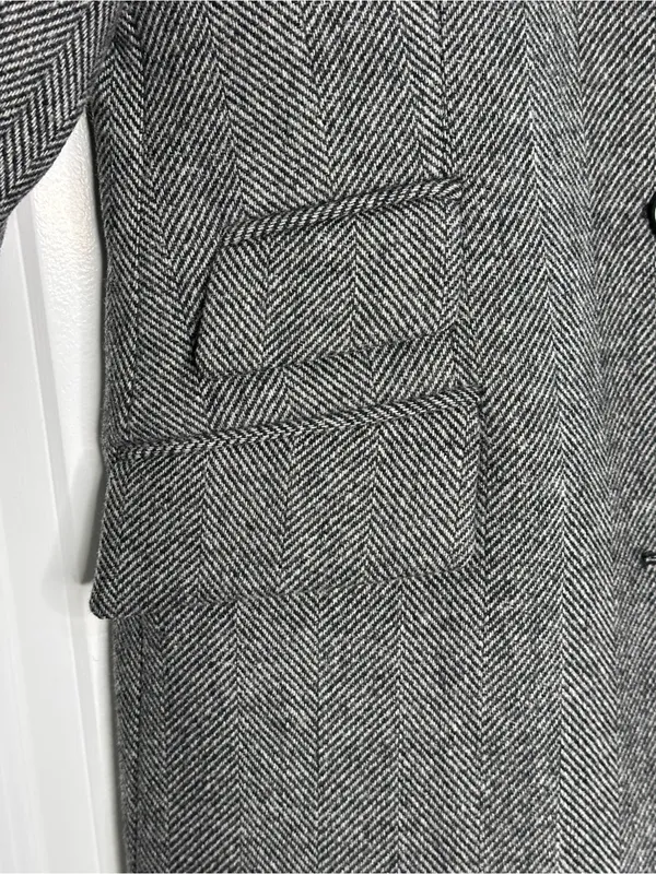Ralph Lauren Classic Grey Herringbone Wool Trench Coat Sz 2 - Image 5