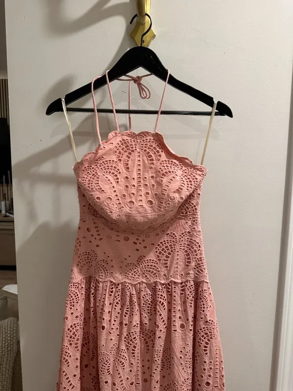 FARM RIO Blush Eyelet Midi Dress in Pink Size X-Small - Image 6