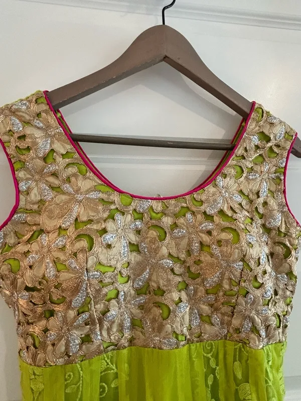 Indian Party Dress Partywear Lime Green Size M - Image 2