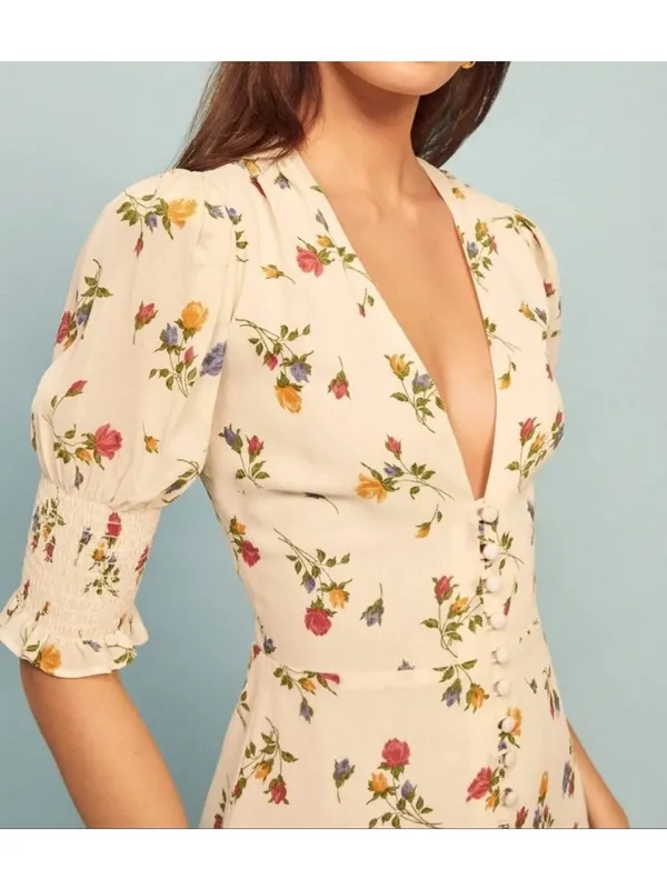 Reformation Alison Dress - Size 2 floral print ivory - Image 4