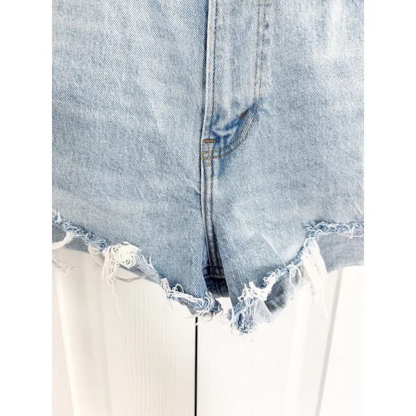 Abercrombie & Fitch Curve Love High Rise Mom Shorts Light Wash Distressed - Image 5
