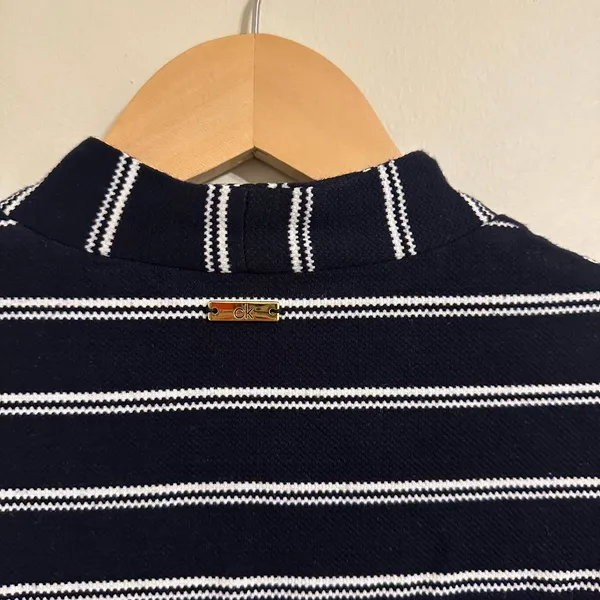 Calvin Klein Navy and White Striped Knit Blazer Size 4 - Image 9