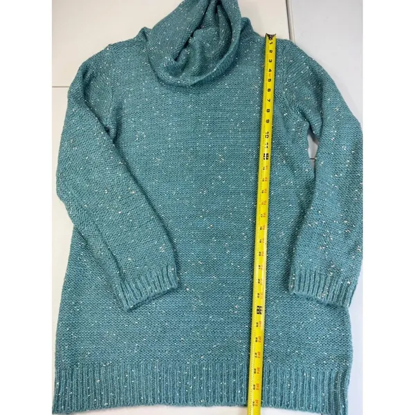 Molly Bracken‎ Teal Blue Cowl Neck Tunic Sweater Metallic Speckled L/XL LA499H20 - Image 3