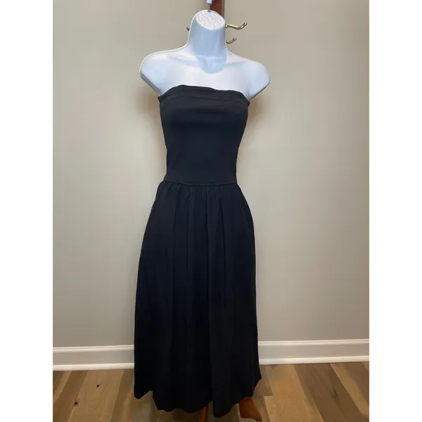 Sincerely Jules Medium Strapless Maxi Dress Black Ribbed Top Chambray Skirt - Image 7