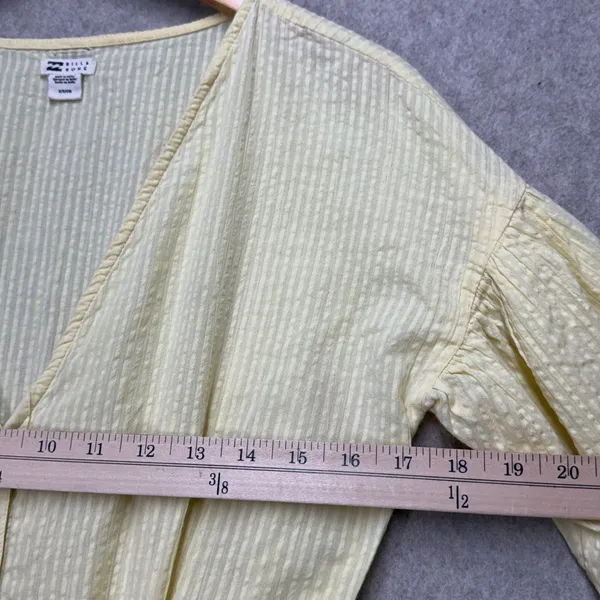 Billabong Womens Yellow Striped Puff Sleeve Button Front Seersucker Romper Sz‎ S - Image 6