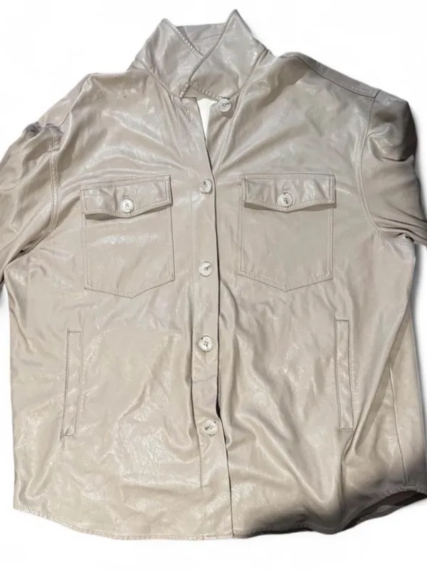 Vintage Havana Taupe Faux Leather Button-Front Jacket - Image 2