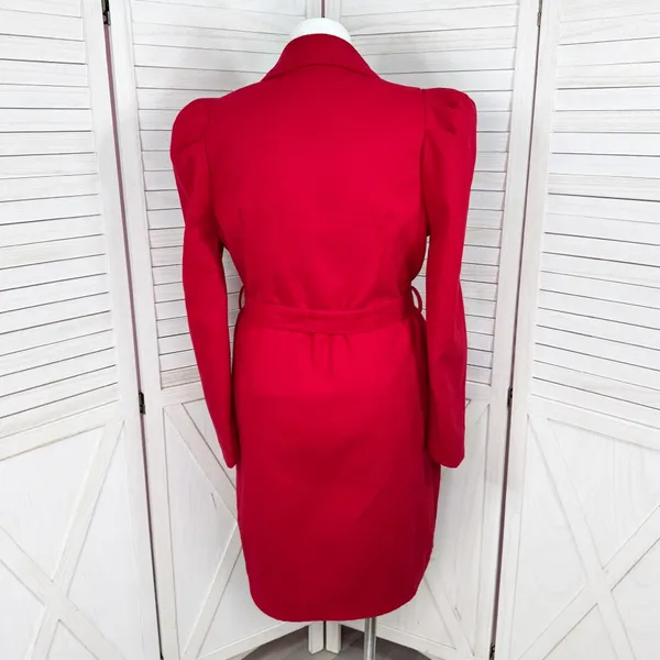 OnTwelfth Coat Women Size XL Red Puff Shoulder Sleeve Belted‎ Trench Long Cherry - Image 4