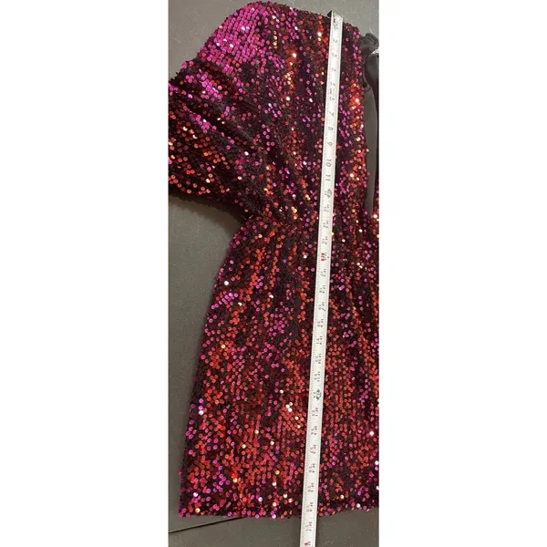 Motel Red & Burgundy Sequin Long Sleeve Romper Women’s M Deep V Party Club - Image 7