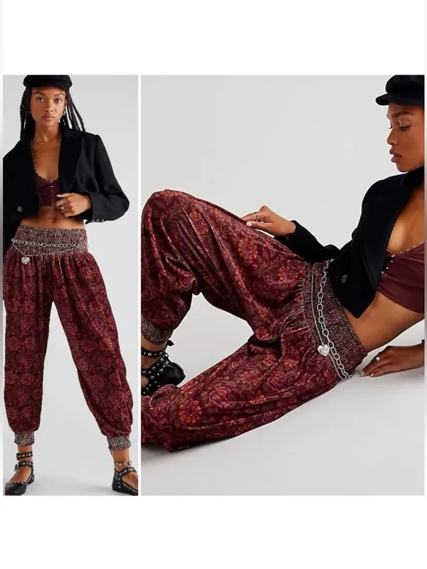 Free People FP One Marla Velvet Harem Gypsy Pants Plum Bohemian Medium M - Image 2
