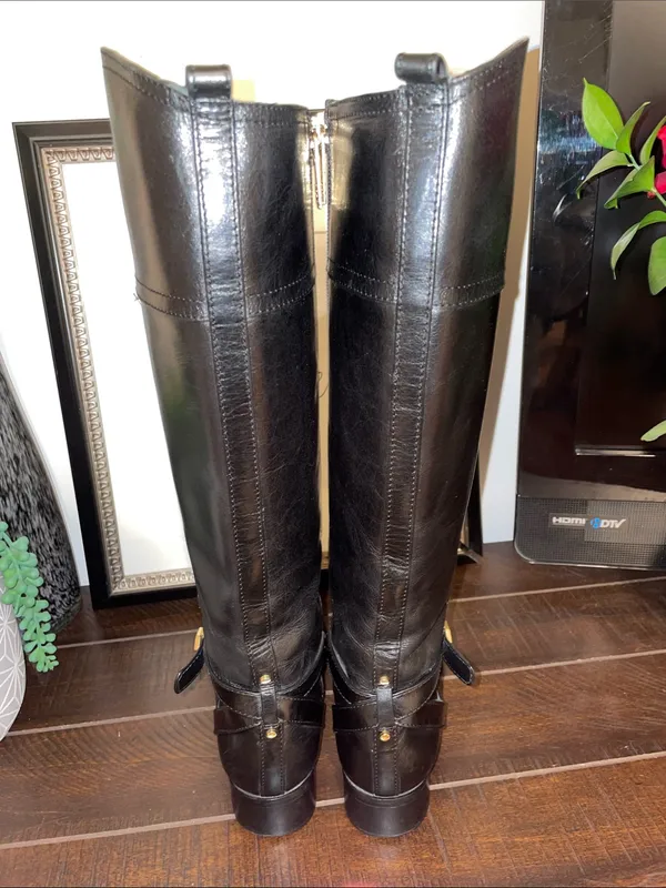 Tory Burch Brita Black Leather Tall Riding Boots Size 6M EUC - Image 9