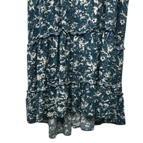 Maurice's Teal Floral Tiered High-Low Dress Boho Euro Summer Mediterranean Large - Image 9