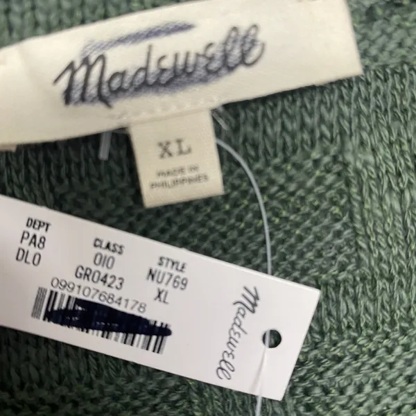 Madwell Sweater‎ Women XL Green Basket Weave Stitch Bell Sleeve Tee NU769 - Image 3
