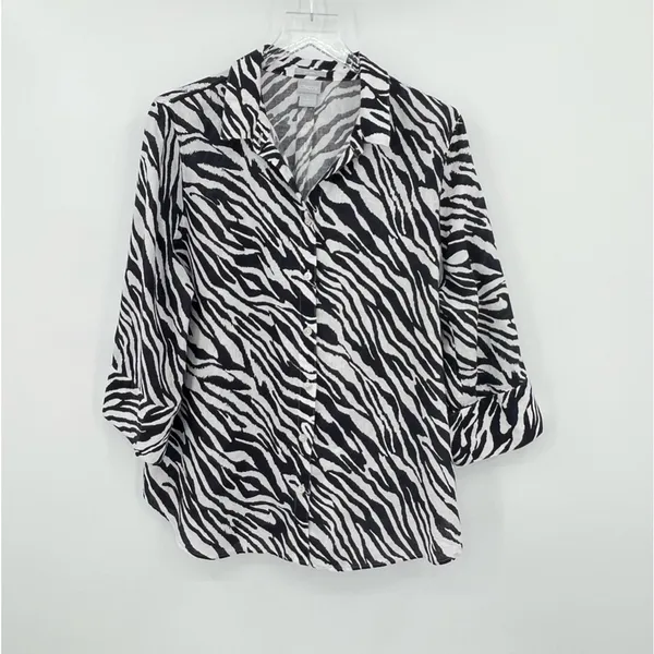 Chico’s blouse large 100% linen No-iron zebra animal print button front tunic - Image 9