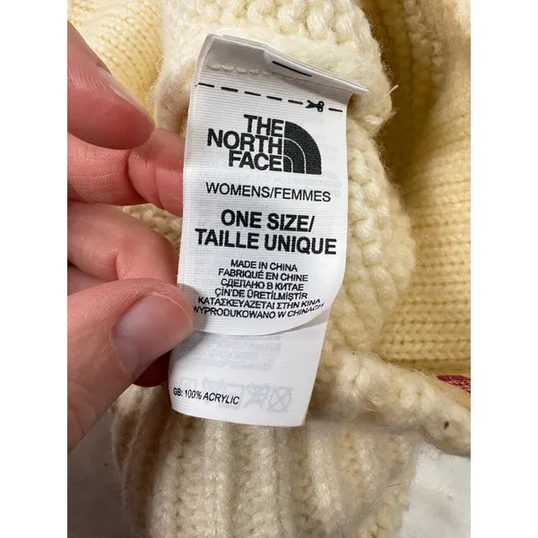 The North Face Womens‎ Cream Chunky Knit Beanie Hat Off White One Size Ribbed - Image 5