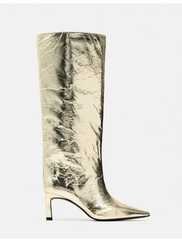 Zara Metallic Gold Over-the-Knee Pointed Stiletto Boots - Image 2