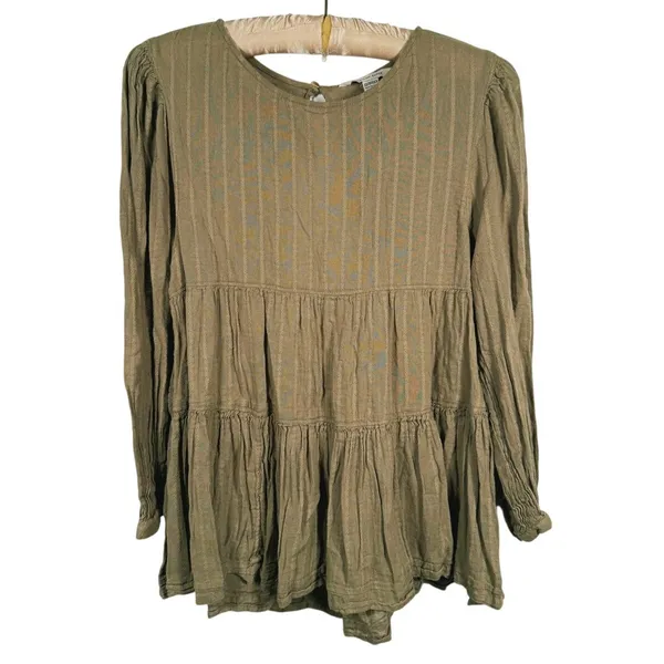 American Eagle Womens Tiered Peasant Top XS Olive Green Boho Granola Earthy Fall - Image 2