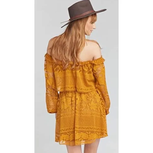 NWT Show Me Your Mumu Bess Lace Off Shoulder Boho Flowy Dress Mustard Yellow Med - Image 2
