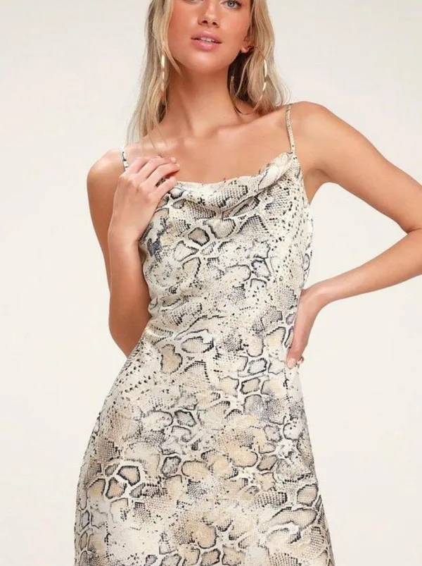 NWT Satin Snack Print Crowl Neck Midi Dress - Image 2