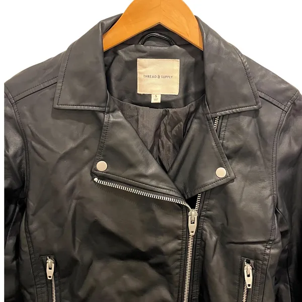 Thread & Supply Womens‎ Black Faux Leather Moto Motorcycle Biker Jacket Small S - Image 2
