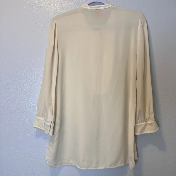 Tory Burch Size-8 Silk Embellished Blouse 3/4 Sleeve‎ Top Ivory - Image 7