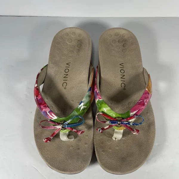 Vionic Women’s Floral Thong Sandals Multicolor/Beige Slip On US 7 EU 38 - Image 4