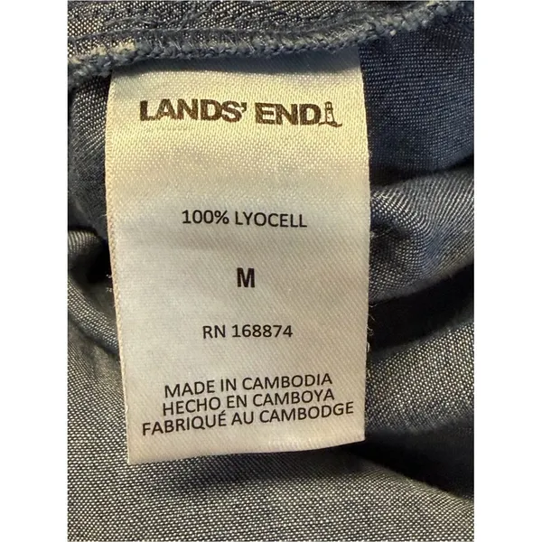 Lands End Womens Modest Tiered Denim Midi Dress Size M Western Cottage Coastal - Image 8