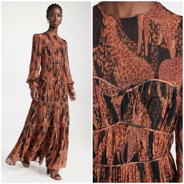 💕FARM RIO💕 Giraffes Black Puff Sleeve Maxi Dress ~ Giraffe Print Small S NWOT - Image 9