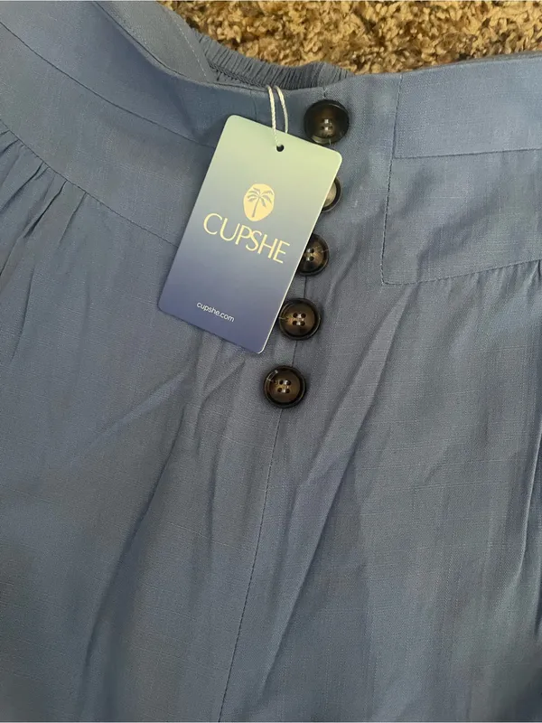 Cupshe Light Blue Wide-Leg High-Waist Pants with Button Front - Image 2